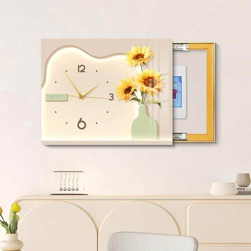 奶油风电表箱装饰画带钟表小清新配电箱挂画创意遮挡电源开关壁画