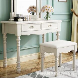 美式乡实木梳妆台卧室0186色公主化妆村台白书桌包邮包安装收纳妆