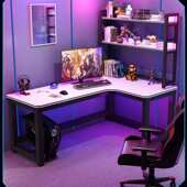 转角电竞桌双人电脑桌子卧室带书架出租房游戏桌学生学习桌办公桌