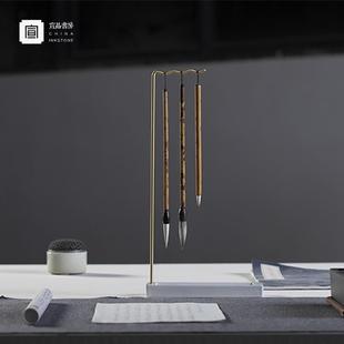 正品笔挂多功能笔架石毛笔架墨汁砚台舔笔天然原石晾笔夹挂毛笔用
