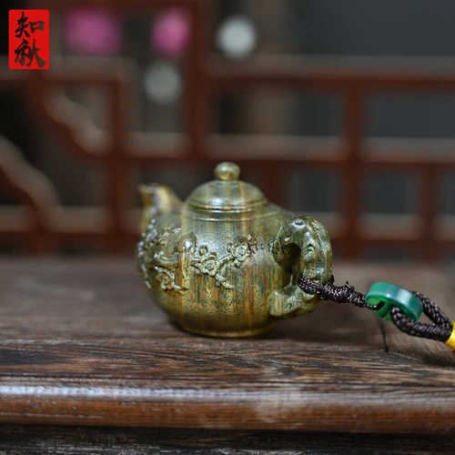 天然绿檀木雕喜上眉梢把把壶实木文玩手把件摆件随身盘玩工艺品