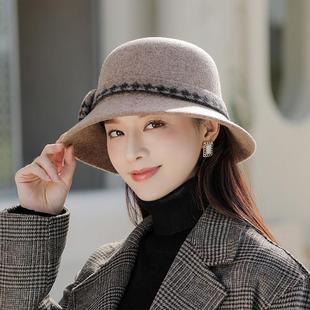 春季女呢帽子英伦礼帽洋气时尚百搭渔夫帽保暖中年盆帽0107z