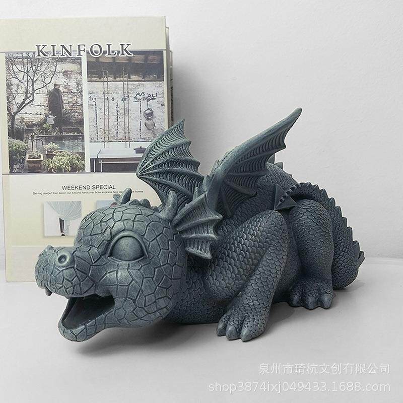 热款动物西方龙花园流水喷泉摆件家居桌面树脂呆萌可爱装饰品