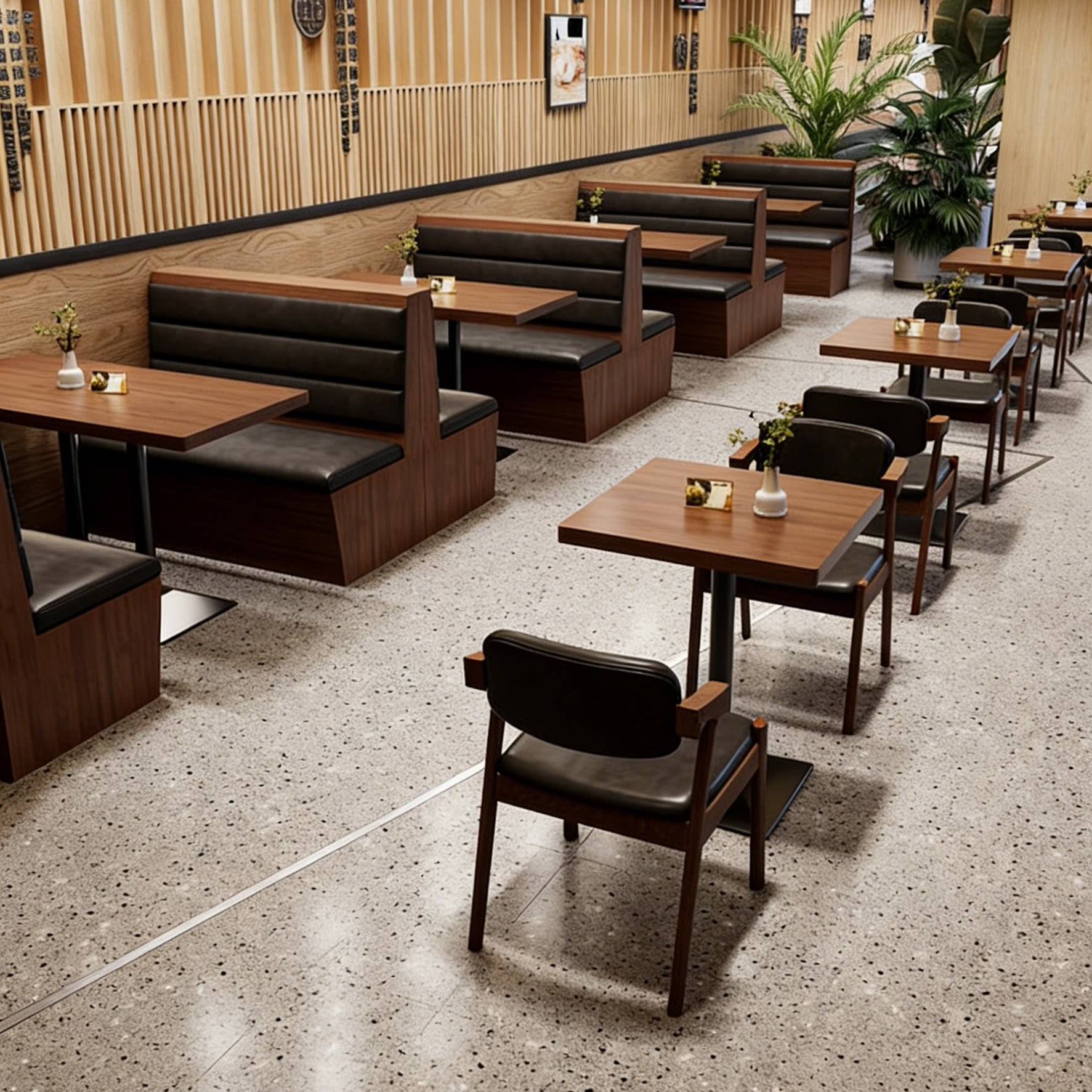 定制东南亚风餐饮火锅桌实木桌椅饭店餐厅茶餐厅卡座沙发商用组合