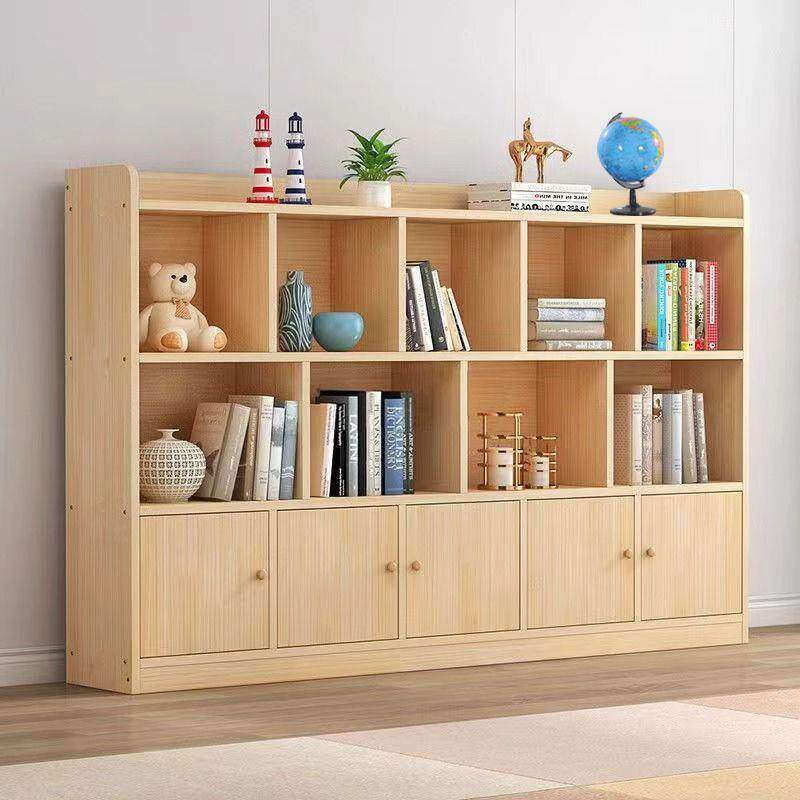 实木书架带门书柜靠墙家用收纳置物架儿童简易书架客厅储物格子柜
