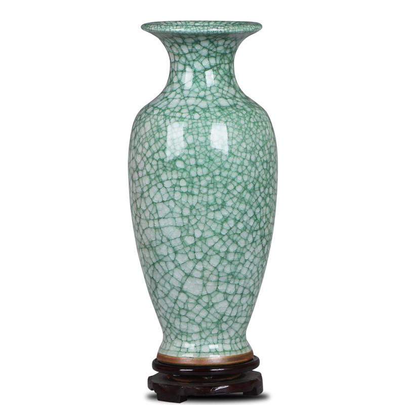 景德镇陶瓷器大花瓶仿古钧瓷绿色瓷瓶富贵竹插花器客厅装饰品摆件