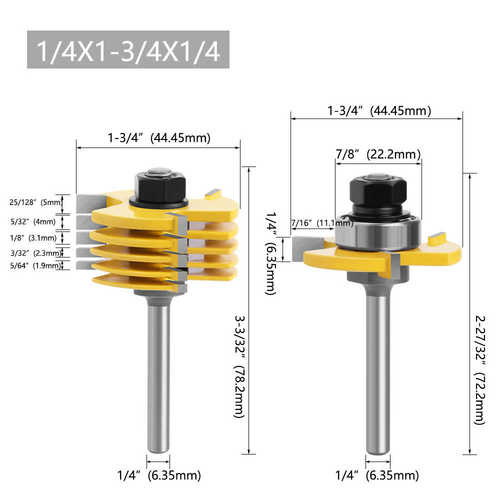 6个片1/4柄6mm柄8柄2支装可调槽口刀/T型刀/组合镂刀/可拆换刀片