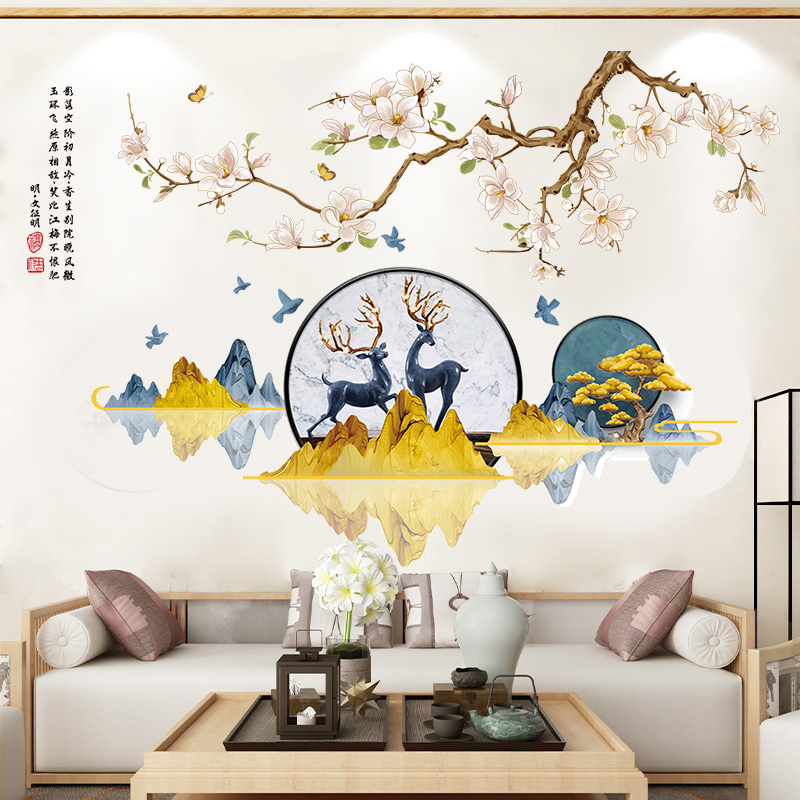 墙贴纸自粘中国风客厅电视墙沙发背景墙面装饰墙壁贴画遮丑大图案