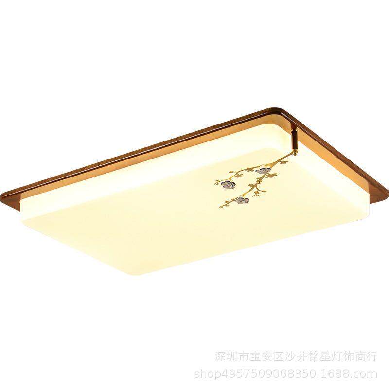 新中式吸顶灯亚克力灯罩实木全铜现代长方形客厅大灯书房卧室灯具