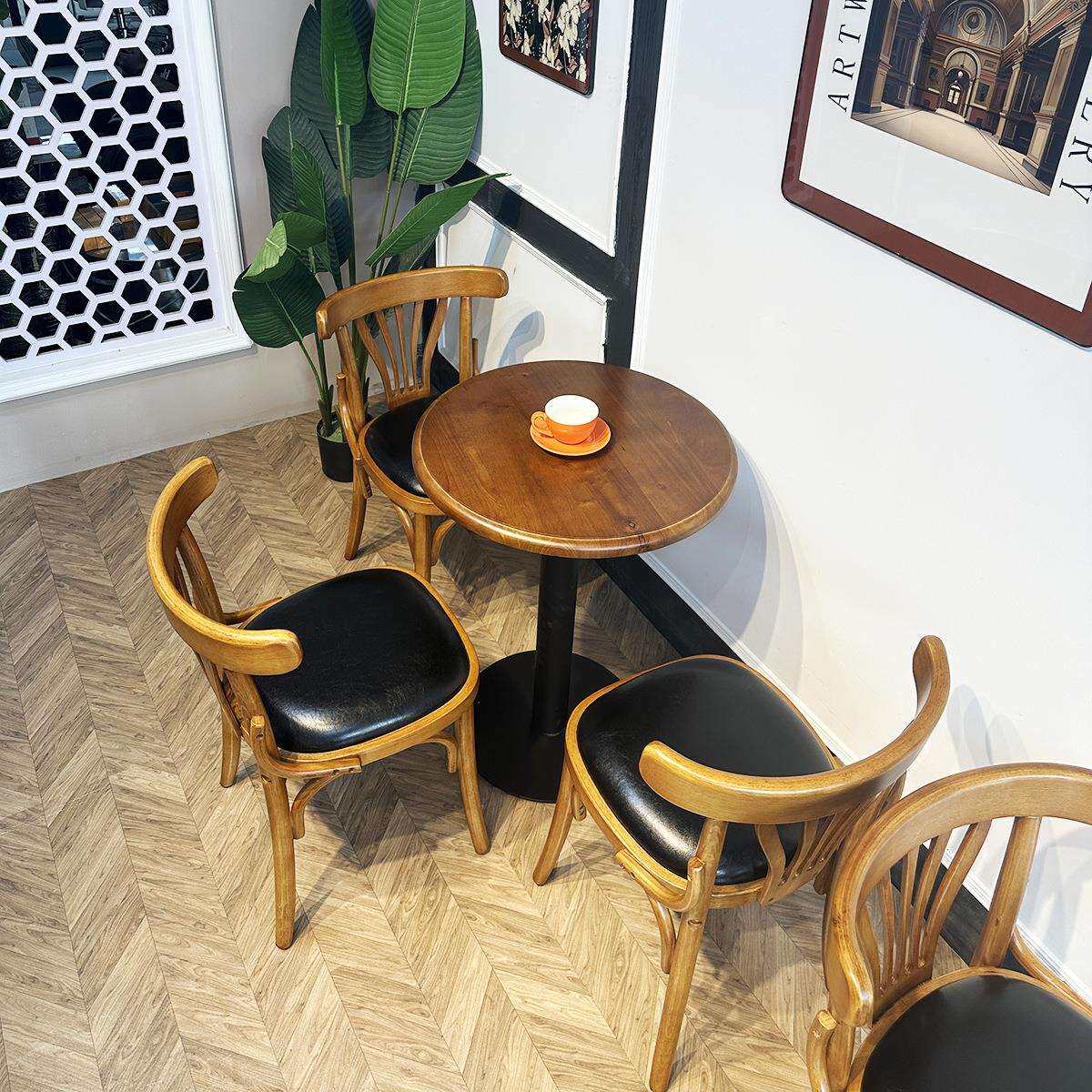 美式复古咖啡厅实木桌椅组合烘焙甜品奶茶店桌子西餐厅商用方形桌