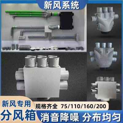 新风系统风箱管道PE金属静压消音分配可调静音管道配件分风箱