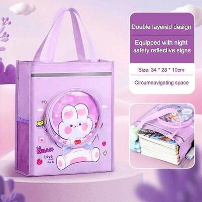 Portable Cartoon Tote School Bag Canvas Bag With Reflective