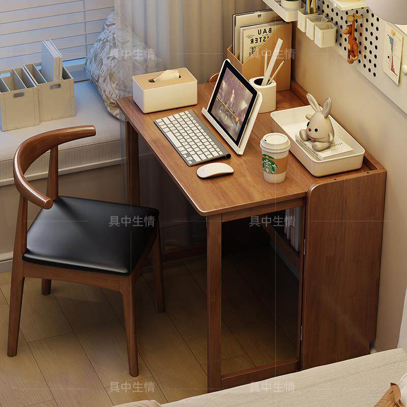 实木折叠书桌学生家用小户型书桌卧室可伸缩办公桌简易电脑桌