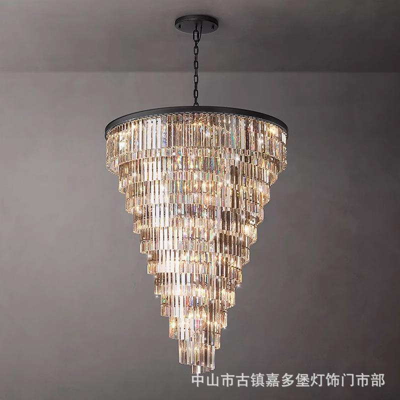美式水晶吊灯轻奢大别墅螺旋转楼梯间长吊灯复式楼客厅餐厅装饰灯