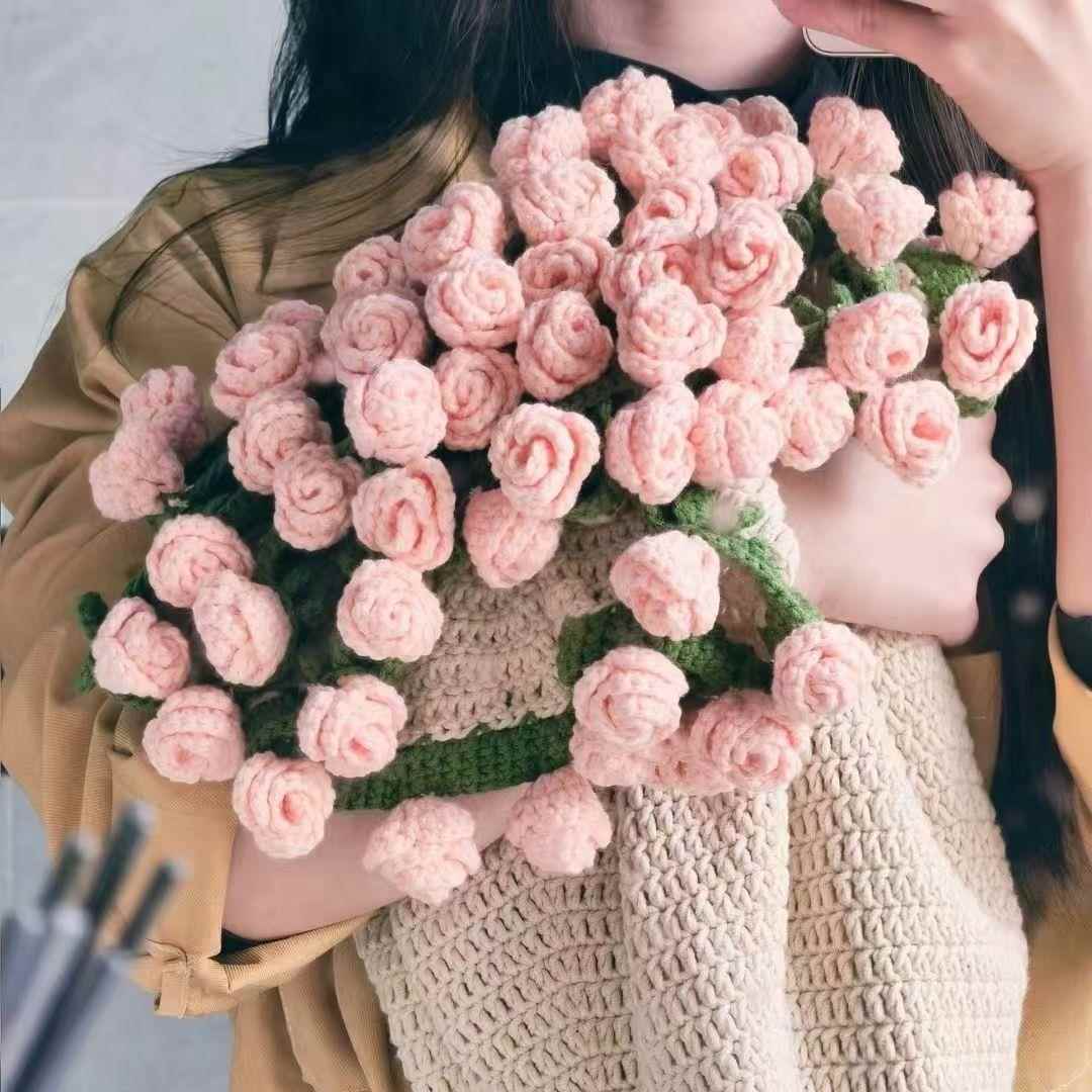 diy玫瑰花花束毯子手工编织材料
