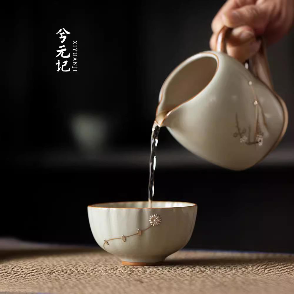 汝窑锔钉银茶杯主人杯单杯陶瓷个人专用高档茶具2024新款送礼