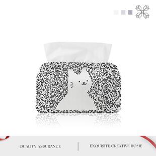 MOLA.Qian.纸巾盒欧式 墨芊 黑白线条原创猫咪设计ins可爱纸巾盒