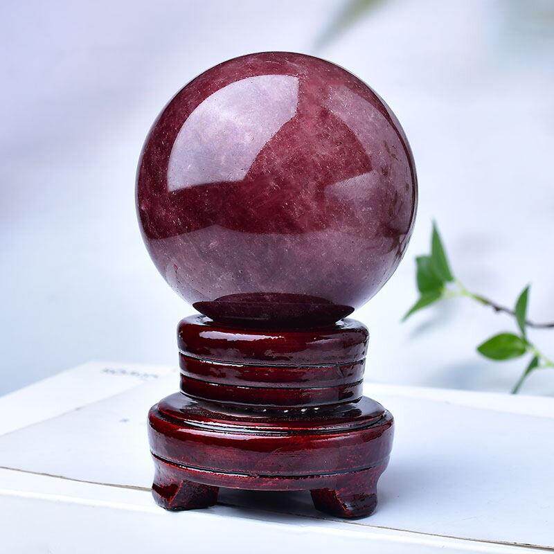 天然草莓晶圆球摆件 红色水晶球家居装饰 佰禾品牌直径7cm摆饰