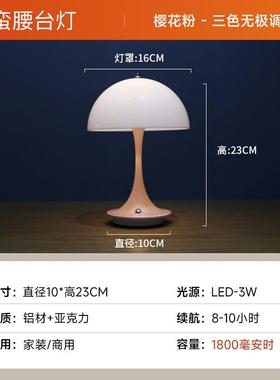 新款丹麦Pouls床enPa卧ntahell室头台灯便携USB充电LED可调光蘑菇