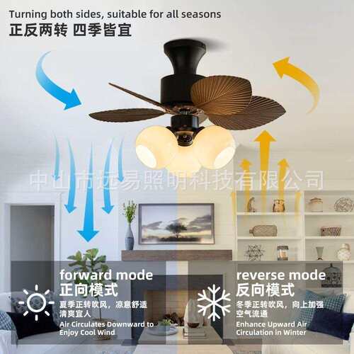 法式芭蕉叶风扇灯美式复古电扇灯客厅餐厅吊灯南洋卧室吸顶吊扇灯