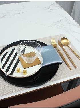 22N-4直边盘配黑色亚克力盘北欧轻奢样板间餐具套装软装摆台