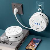 带挂钩圆盘收纳插板小巧带usb拖接插线板长线多功能插座多孔面板