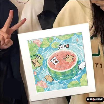 手工diy钻石画2025新款儿童粘贴线条男女孩小狗满钻粘贴摆台玩具