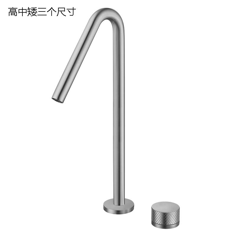 捷仕极简拉丝镍冷热加高分体式双孔洗手面盆台上盆水龙头浴室岛台