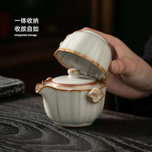 米黄汝窑茶壶单个盖碗功夫茶具开片可养小号泡茶器陶瓷家用手抓壶