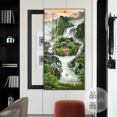 中式山水电表箱装饰画 画大尺寸遮挡总开 关弱电箱消防栓可定制挂