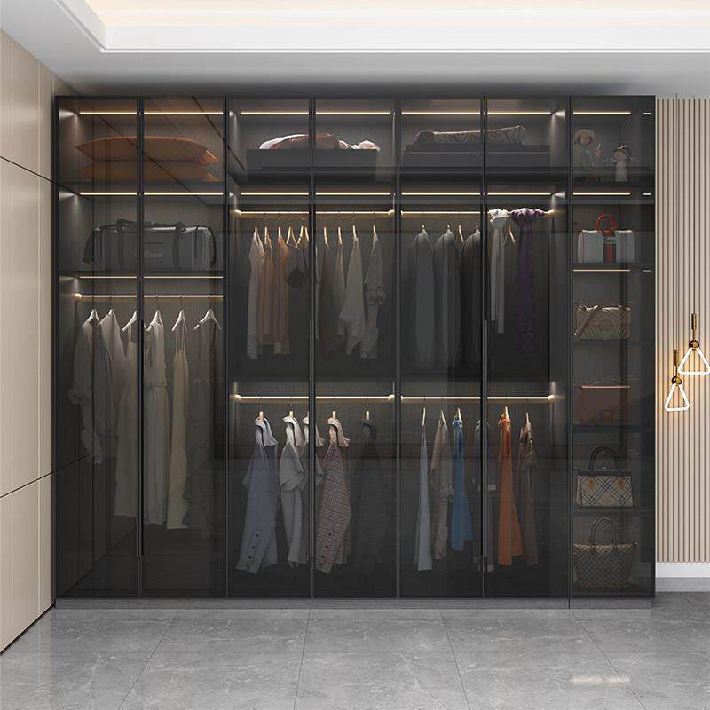 衣柜家庭卧室现代简单方便豪华l形角衣帽间定制组合玻璃衣柜小公