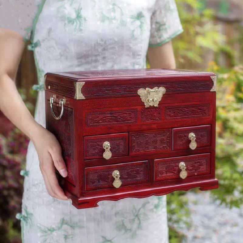 红木首饰收纳盒高档精致实木结婚礼物陪嫁妆奁镜箱复古中式饰品盒