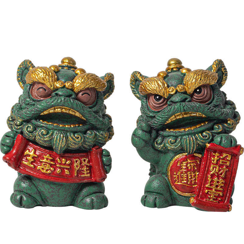 国潮风醒狮招财进宝茶宠摆件创意生意兴隆舞狮公司店庆开业伴手礼