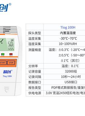 精创TLOG100H高精度温度记录仪快速测温冷库冷链运输医药温度记录
