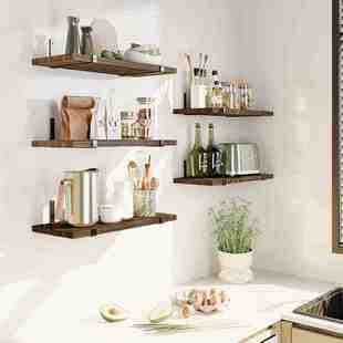 5pcs浴室墙壁木制浮动置物架 一字搁板壁挂储物架 实木壁挂置物架