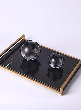 现代简约黑色理石大托创家意居摆件样板房售楼盘部酒店茶几IOR餐