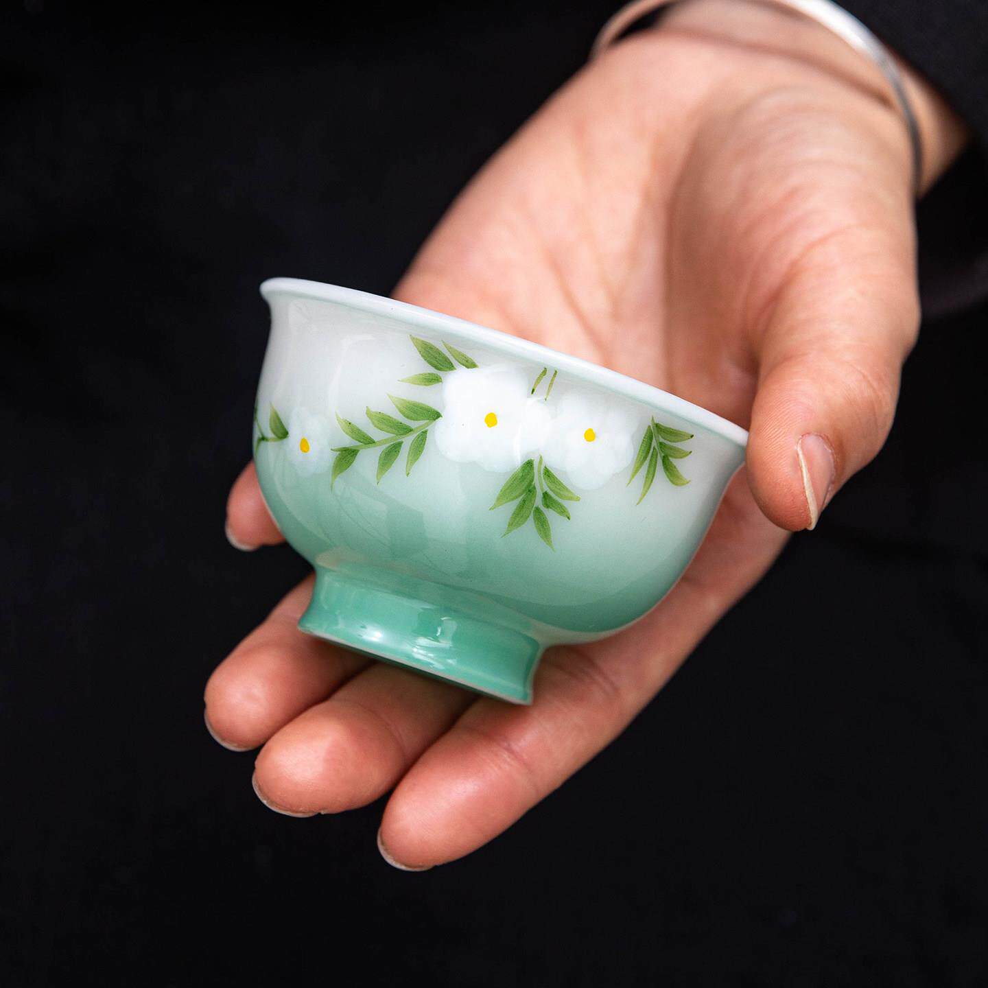 手绘陶瓷主人杯茶具桂花高足茶杯精致家用个人喝茶杯功夫茶杯茶盏