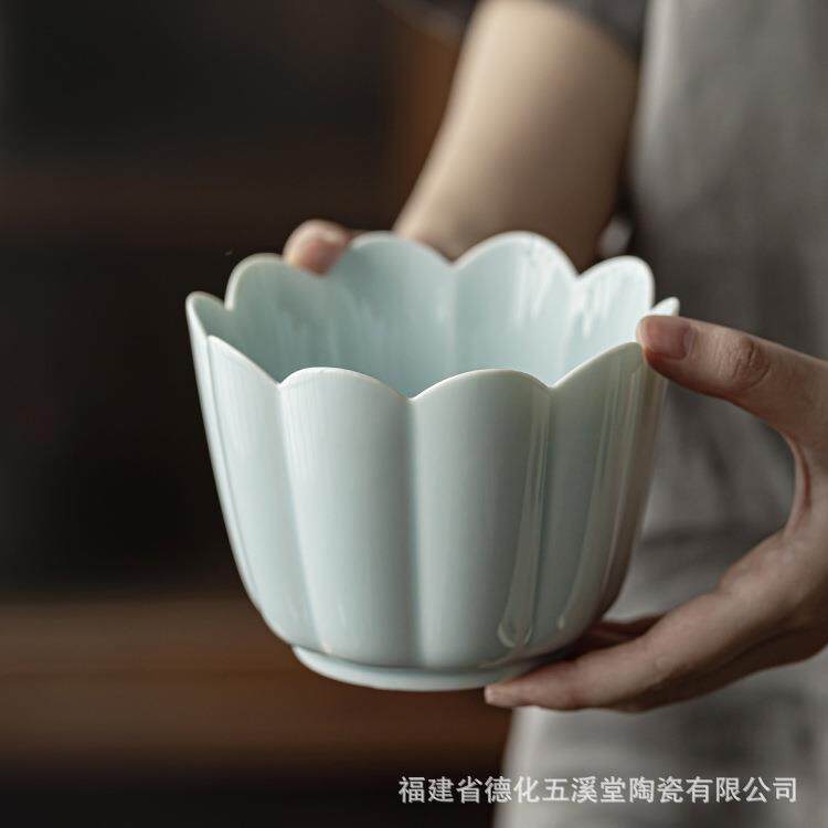 陶瓷手工茶具洗杯水盂大号茶道配件莲瓣建水复古果碟水果盘干