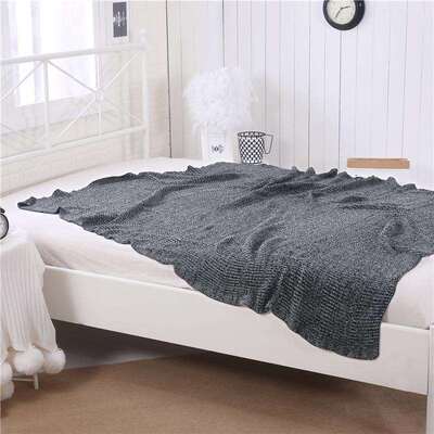 LS JUPITER花色棉质鱼骨纹针织毯 粗针 毛线毯