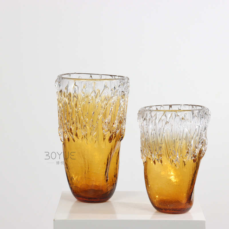 现代复古轻奢琥珀花瓶售楼处样板间客厅插花民宿酒店装饰玻璃花器
