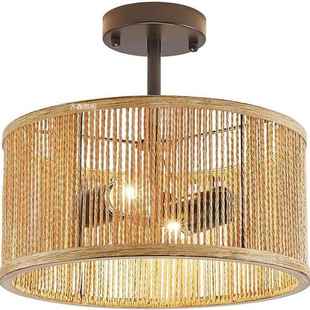 简约编织绳客厅厅吸顶灯卧室书房餐灯具玄关吧麻台藤古编铁艺706