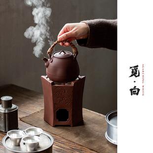 觅白红泥炭炉砂铫手工提梁壶煮茶围炉火工夫跳盖藤编原矿紫泥潮州