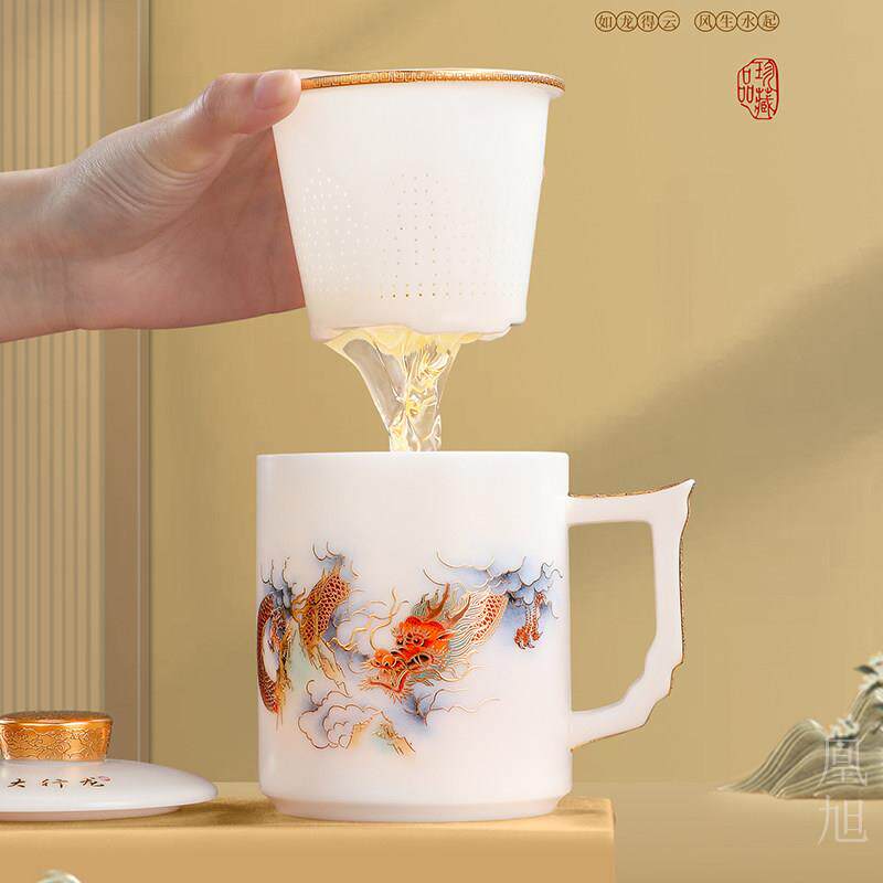 冰种玉瓷过滤泡茶杯定制高端十二生肖家用喝水杯子茶水分离办公杯