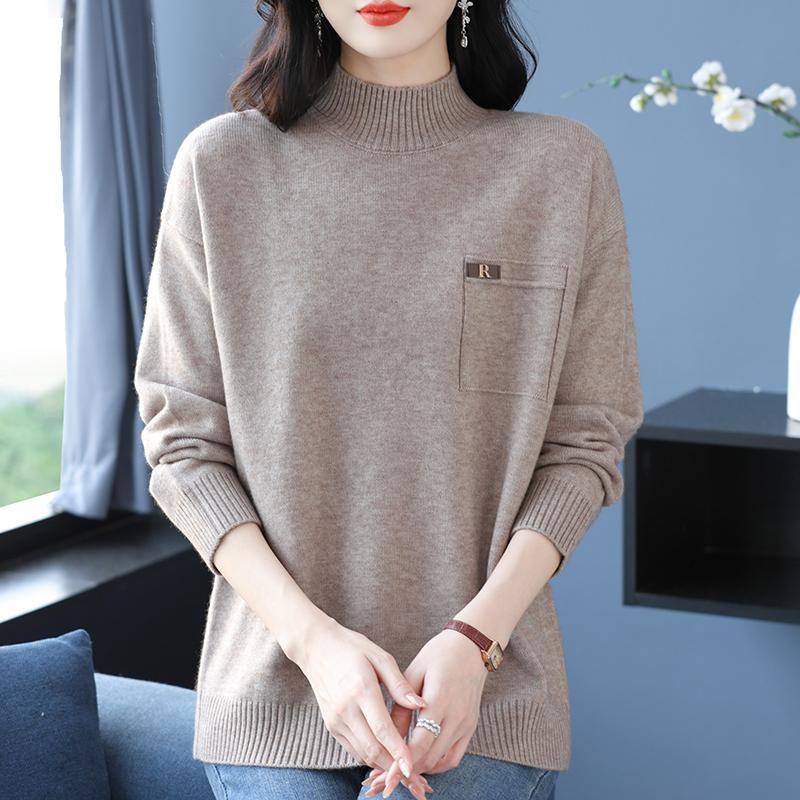 秋冬半高领毛衣女胖mm宽松大尺码羊毛衫显瘦遮肚百搭加厚打底衫