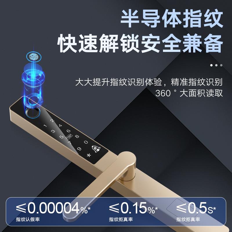 跨境货源现货铝合金指纹密码智能锁刷卡纱窗双重门防水耐高温