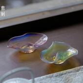 束刻高硼硅玻璃透明卷叶茶则分茶器赏茶荷茶具配件醒茶荷取茶器