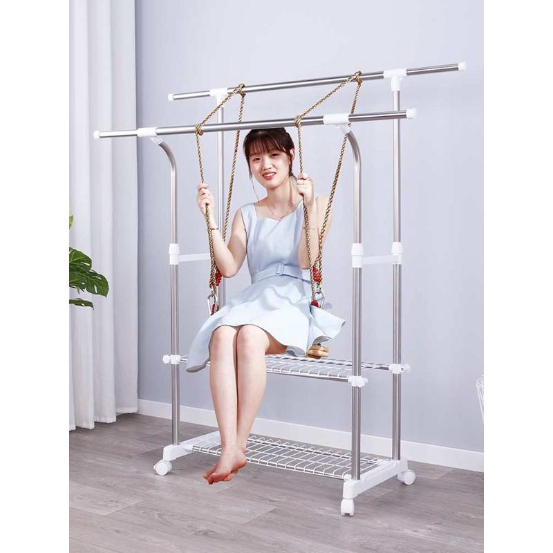 家用落地室内晾衣架不锈钢多功能折叠双杆式挂衣架阳台卧室晾陶琪