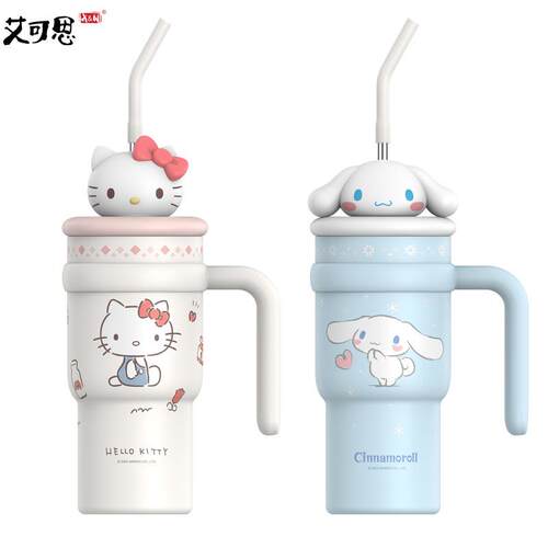 三丽鸥公仔冰霸杯保温杯凯蒂猫大容量吸管杯316不锈钢便携可杯子