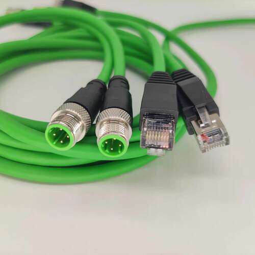 M12转RJ45工业级乙太网线感测器连接线A/D编码4芯高柔屏蔽双绞线