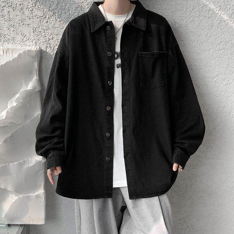 日系牛仔外套男春秋季新款潮牌宽松休闲翻领长袖衬衫潮牌大码夹克
